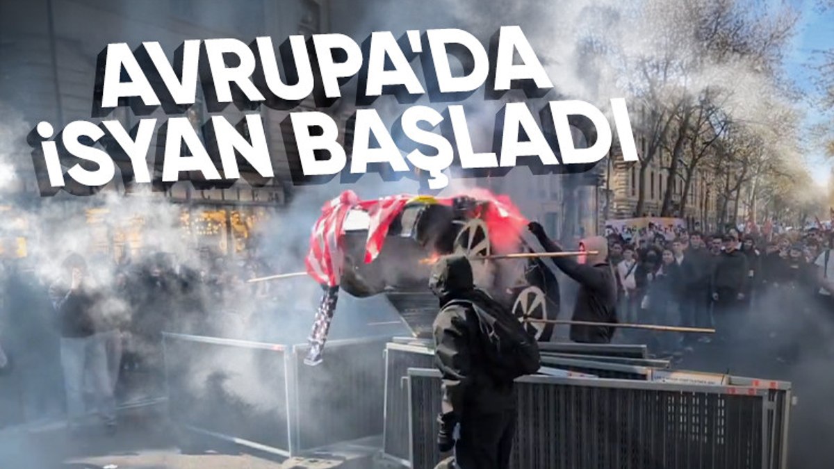 Fransa’da eylem yapan öğrenciler Tesla maketi ve ABD bayrağı yaktı